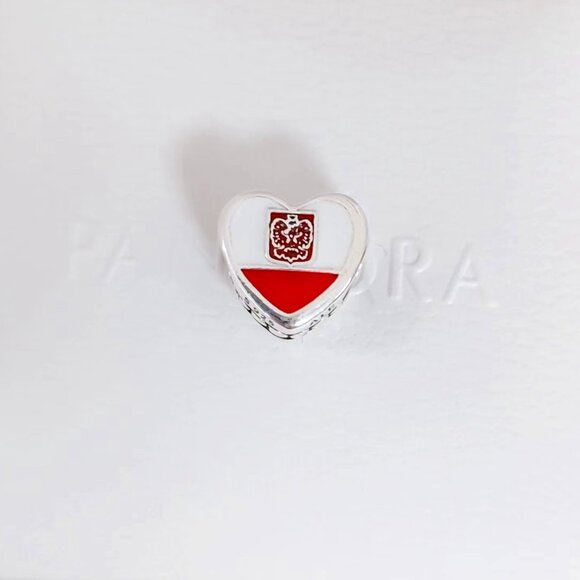 Poland Poland Flag Heart Charm I Love Poland Bead Pendant S925 Silver with box - Picture 1 of 4